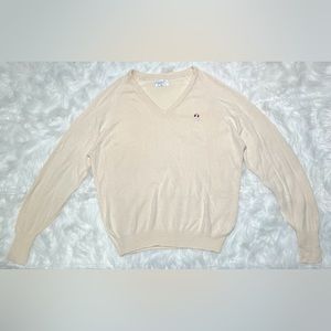 Vintage Christian Dior Cream Orlan Acrylic V Neck Sweater Mens XL Made In USA